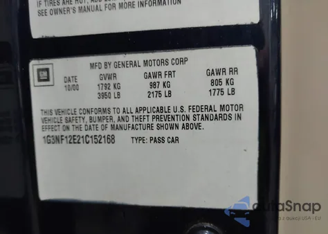 2001 Oldsmobile Alero Gls из США, поврежденный, VIN 1G3NF12E21C152168